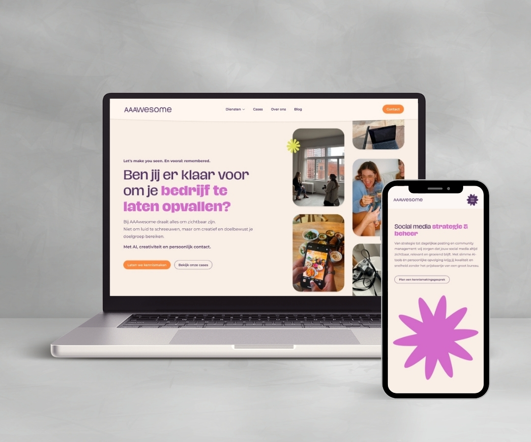 De website van AAAwesome op laptop en smartphone