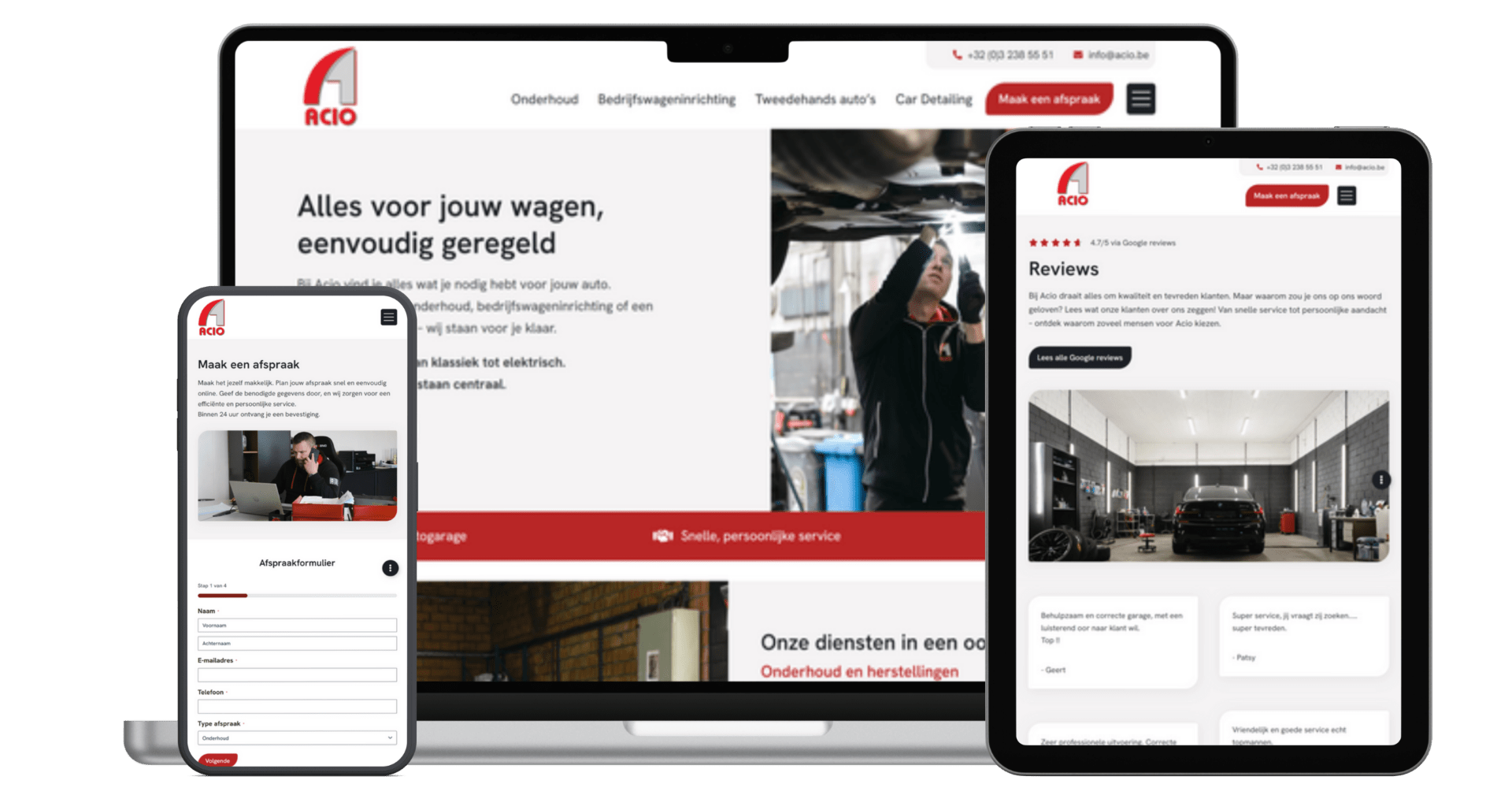 De website van Acio op laptop en smartphone