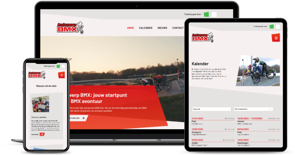 De website van Antwerp BMX op laptop en smartphone
