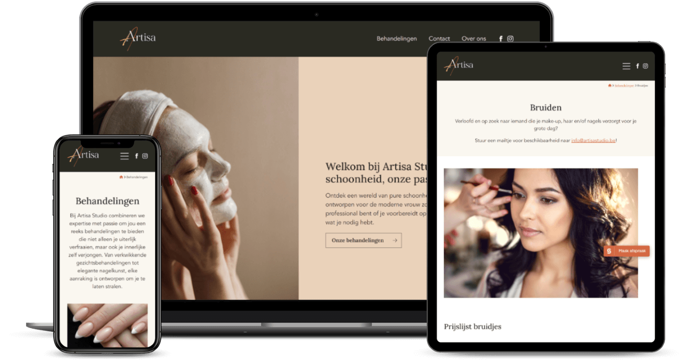 De website van Artisa Studio op laptop en smartphone