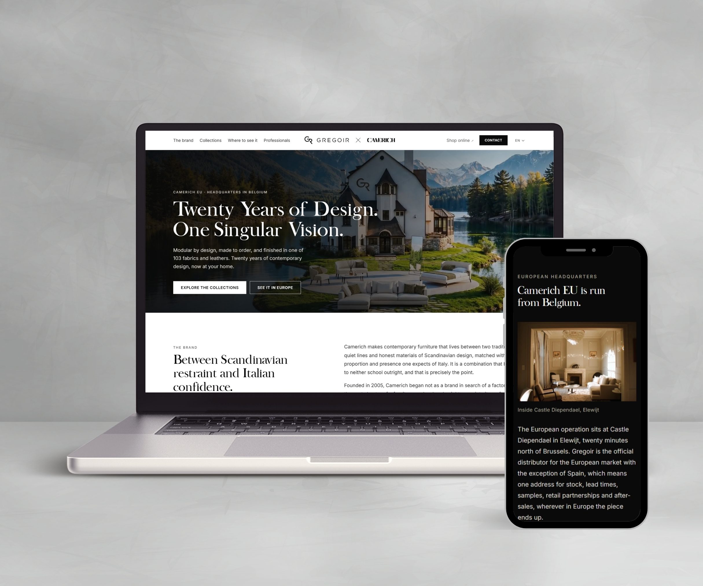 De website van Camerich EU op laptop en smartphone