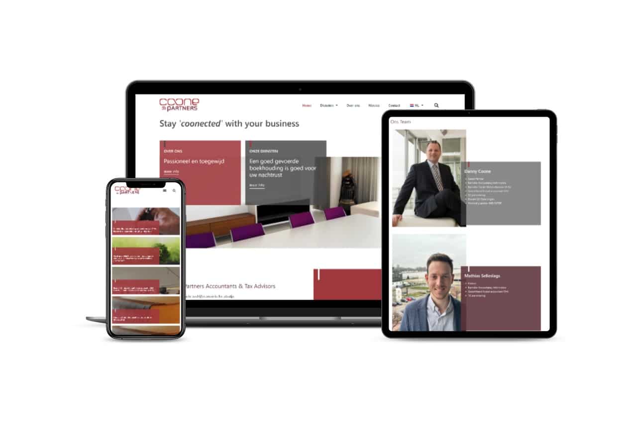 De website van Coone & Partners op laptop en smartphone