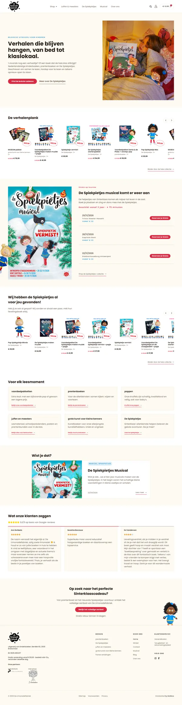 De volledige homepage van De Limonadefabriek