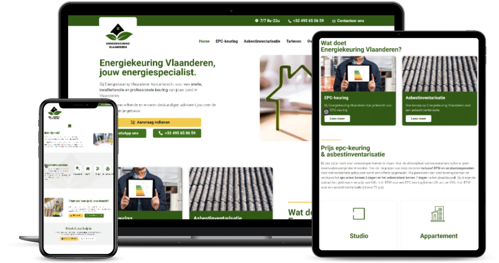 De website van Energiekeuring Vlaanderen op laptop en smartphone