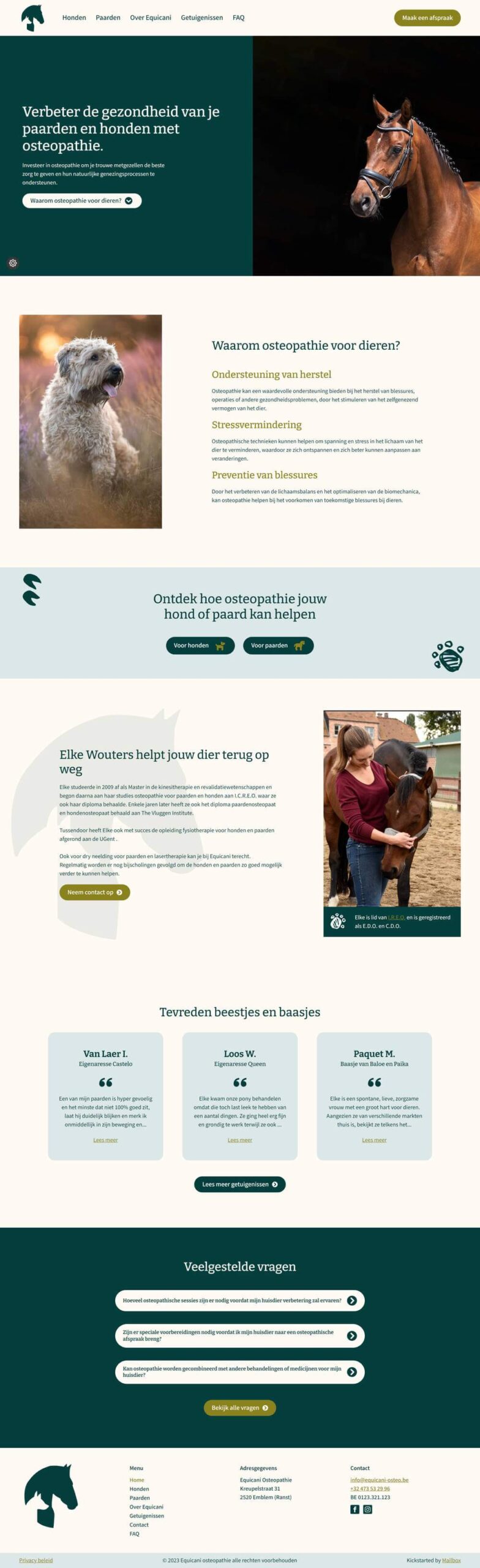 De website van Equicani Osteopathie