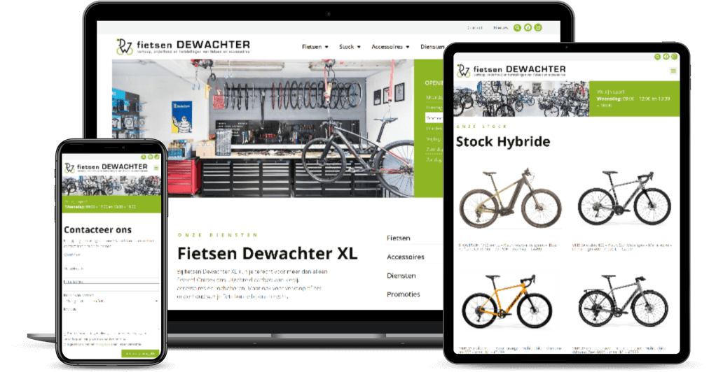 De website van Fietsen De Wachter op laptop en smartphone