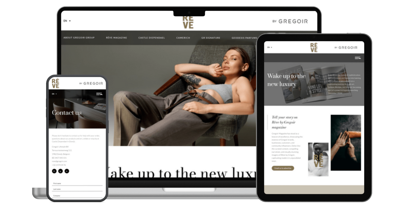 De website van Gregoir Rêve op laptop en smartphone