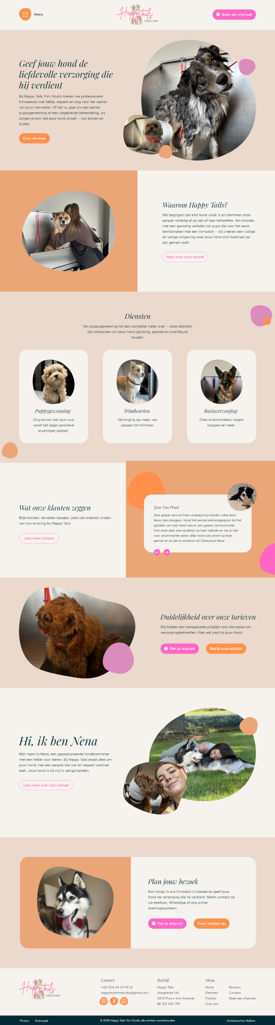 De website van Happy Tails Trim Studio