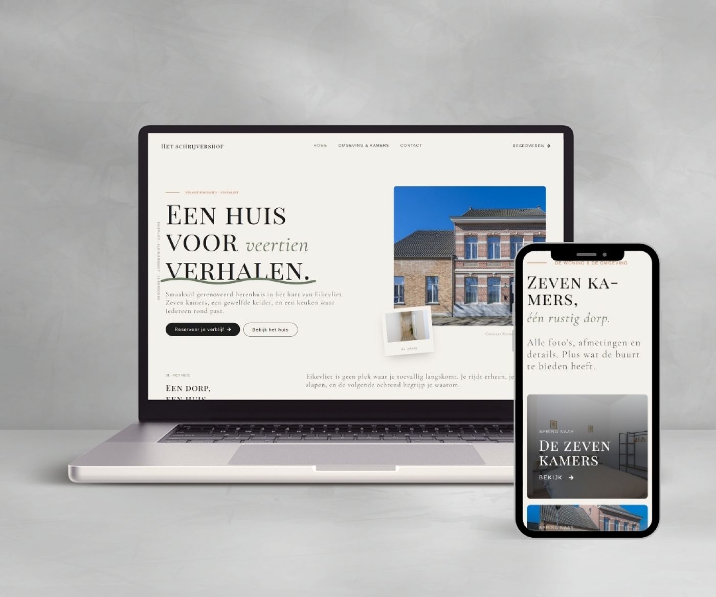 De website van Het Schrijvershof op laptop en smartphone