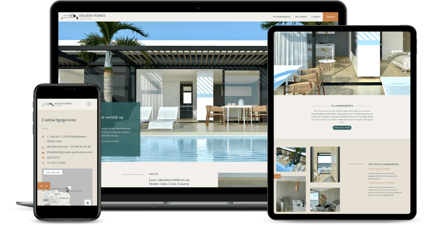 De website van Holiday Homes Gran Canaria op laptop en smartphone