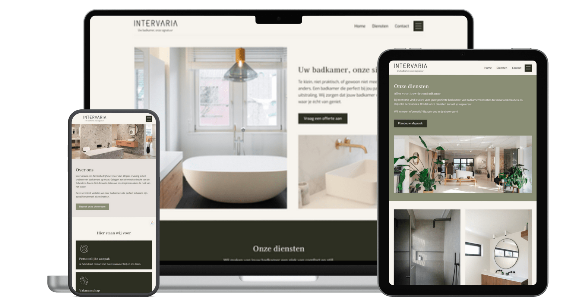 De website van Intervaria op laptop en smartphone