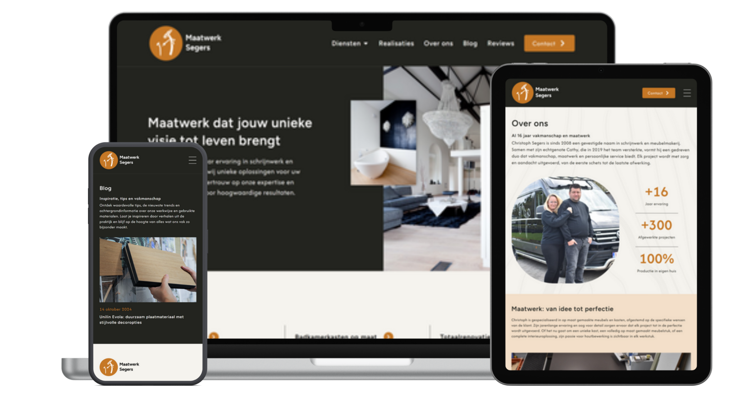 De website van Maatwerk Segers op laptop en smartphone