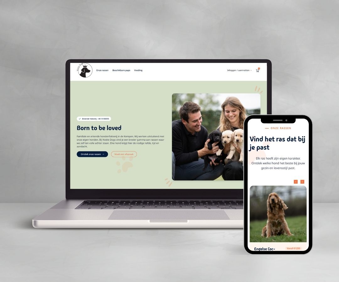 De website van Nobledogs op laptop en smartphone