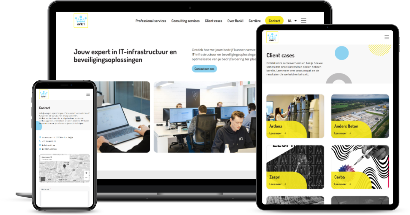 De website van Rank1 op laptop en smartphone