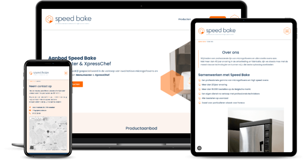 De website van Speedbake op laptop en smartphone