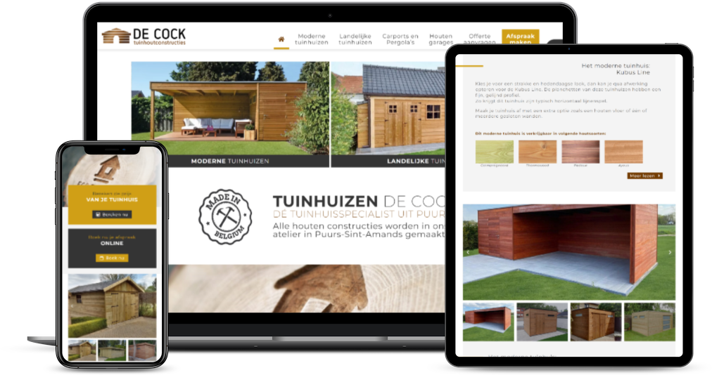 De website van Tuinhuizen De Cock op laptop en smartphone