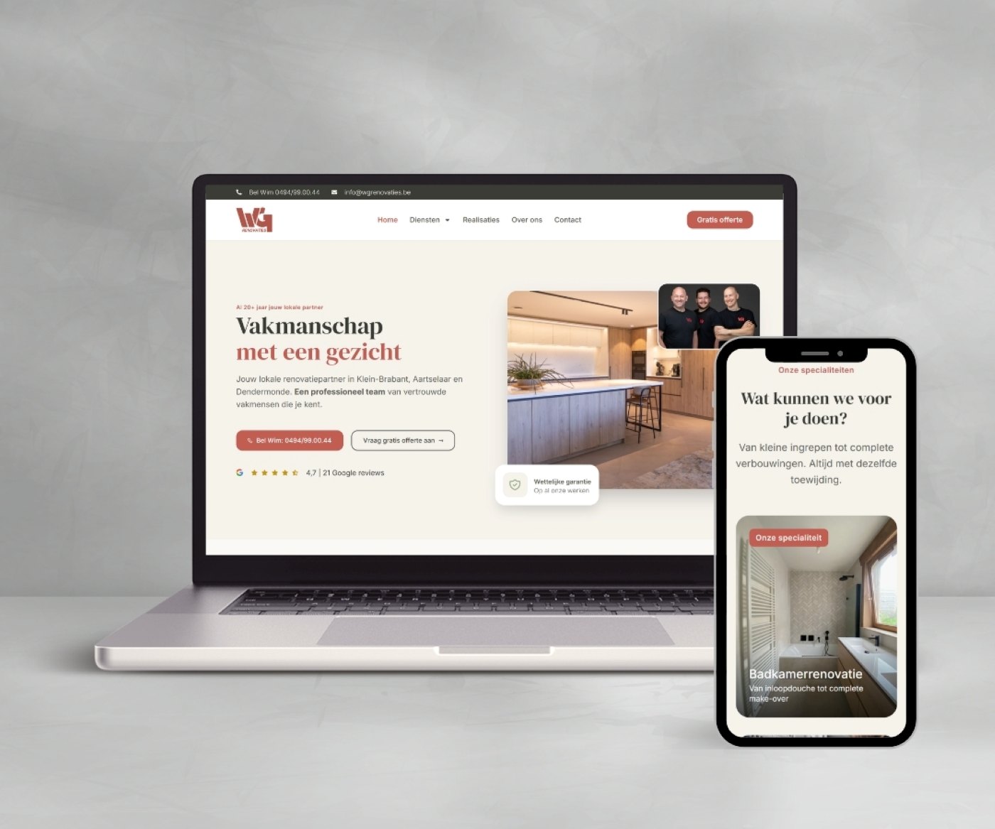 De website van WGRenovaties op laptop en smartphone