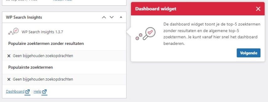 WP Search Insights rondleiding dashboard