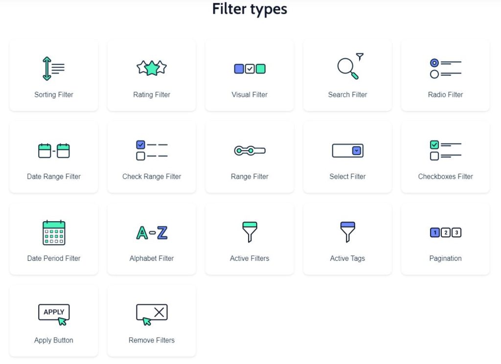 Filter Types van JetFilters van Crocoblock