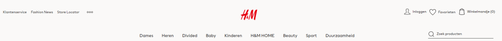 Header met navigatiestructuur H&M.